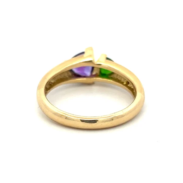 Estate Chrome Diopside and Amethyst Ring in 18K Yellow Gold with Diamond Accents