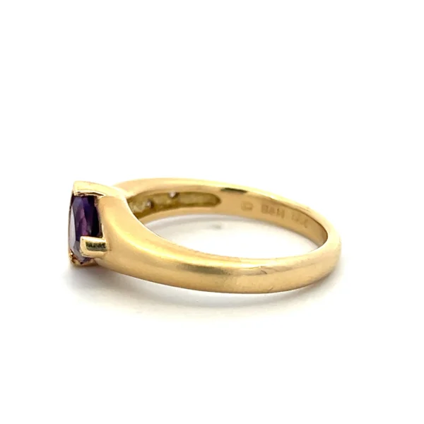 Estate Chrome Diopside and Amethyst Ring in 18K Yellow Gold with Diamond Accents