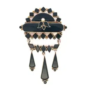 Victorian Estate Onyx and Pearl Brooch in 14K Yellow Gold with Black Onyx and Pearl Accent
