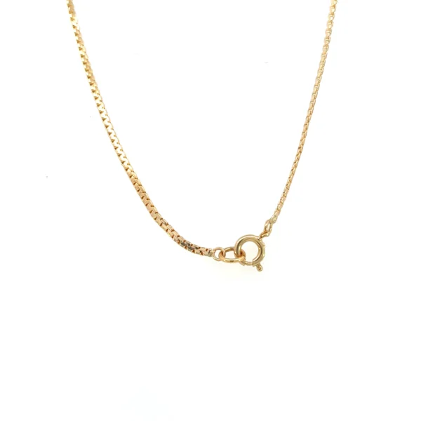 One estate 14 karat yellow gold box chain necklace measuring 16" long and 1.5mm wide. Secured with a spring ring clasp.