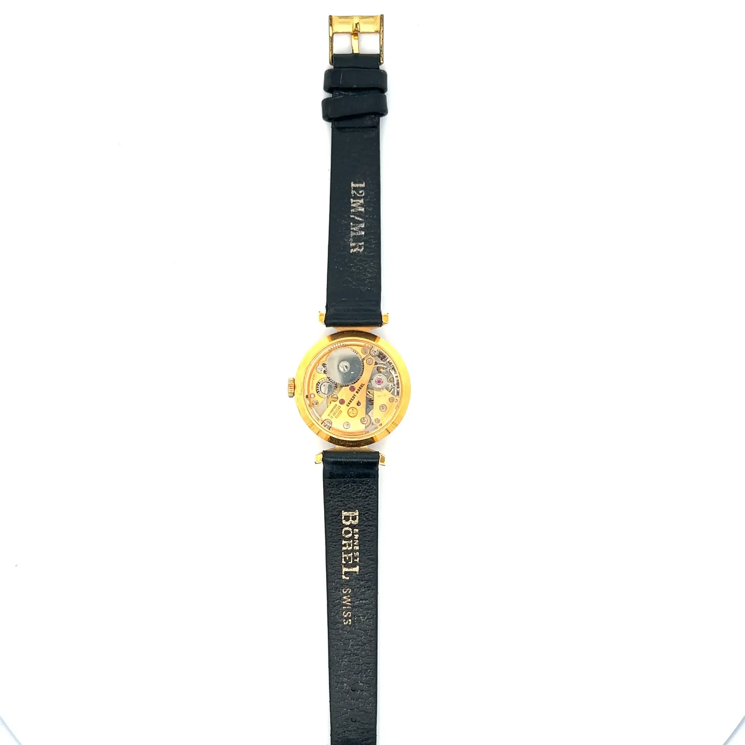 Vintage Estate Ernest Borel Kaleidoscope Watch with Black and White Straps in Yellow Gold-Filled
