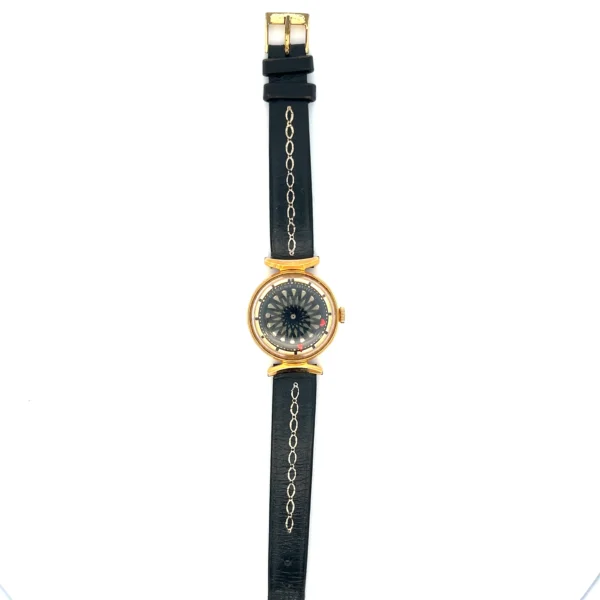 Vintage Estate Ernest Borel Kaleidoscope Watch with Black and White Straps in Yellow Gold-Filled