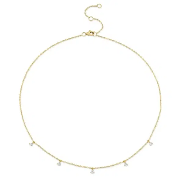 Diamond Drop Station Necklace by Shy Creation in 14K yellow gold featuring five round brilliant-cut diamonds.