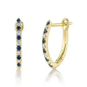 Sapphire and Diamond Pointed Hoop Earrings by Shy Creation in 14K yellow gold featuring alternating sapphires and diamonds.