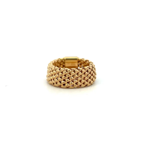 Estate 18K Gold Mesh Ring in yellow gold with an 8mm width and soft mesh design.