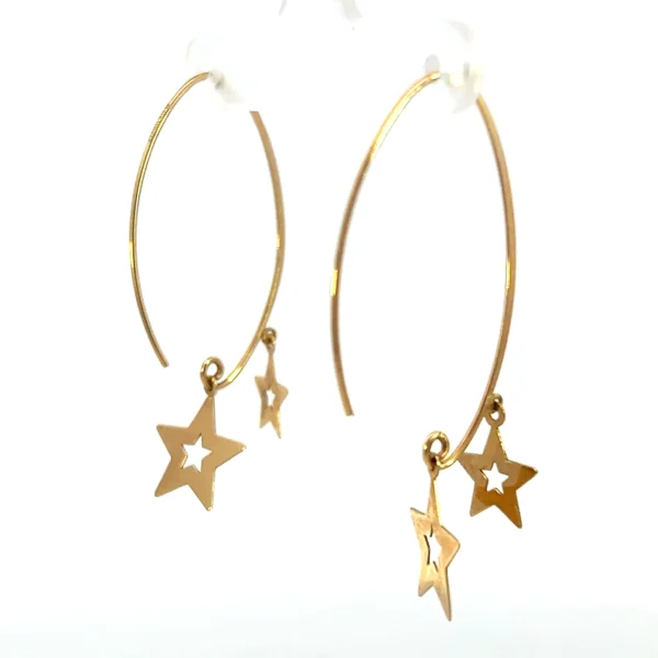 Estate Gold Star Drop Earrings in 14K yellow gold with flat polished star shapes and open centers.