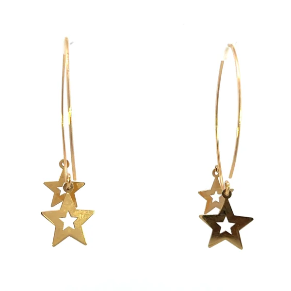 Estate Gold Star Drop Earrings in 14K yellow gold with flat polished star shapes and open centers.