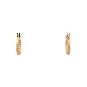 Estate Gold Hoop Earrings in 14K yellow gold with a seashell-inspired ridged design and hinged backs.