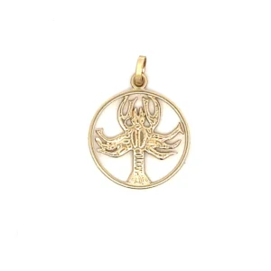 Estate Gold Lobster Charm in 14K yellow gold, featuring an open-style circle design with a lobster in the center.