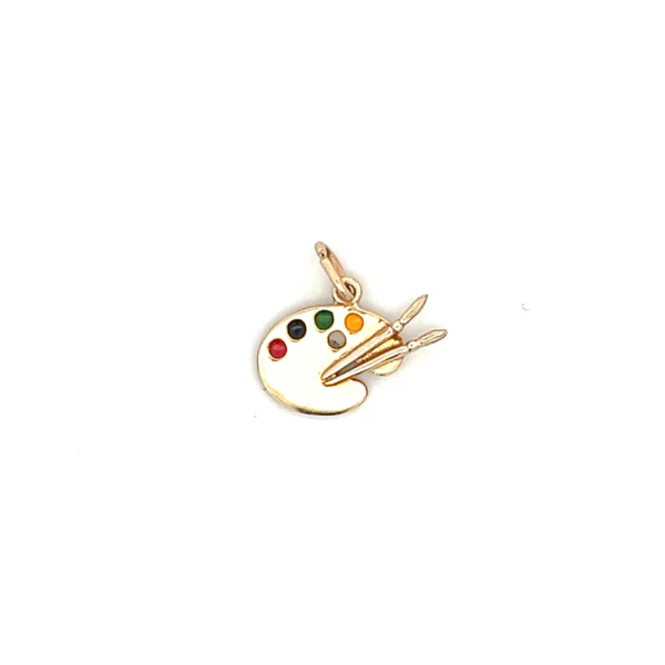 Estate 14K Yellow Gold Enamel Paint Palette Charm