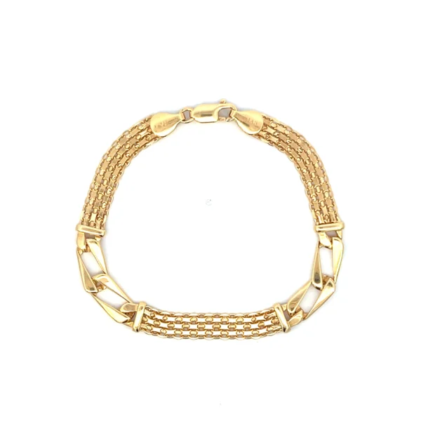 Estate Gold Mesh Bracelet in 14K yellow gold with dual texture design featuring mesh and oversized curb links.