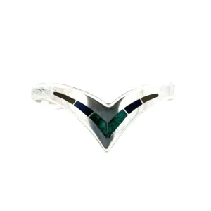 Estate sterling silver chevron cuff bracelet with turquoise and onyx inlay