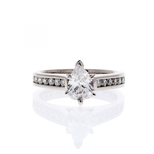 Estate Engagement Ring in Palladium with Pear Shaped Center Diamond